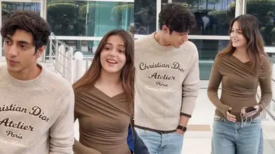 ستارگان فیلم «Saiyaara»، آهان پانداى و آنيّت پادا، در فرودگاه مشغول گفتوگو و خندیدن، در میانه شایعات عاشقانه